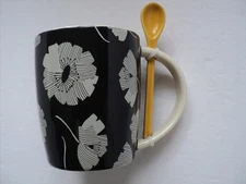 Tabitha Brown Coffee Tea Mug With Spoon~ FLORAL DESIGN NEW ~16oz~NEW
