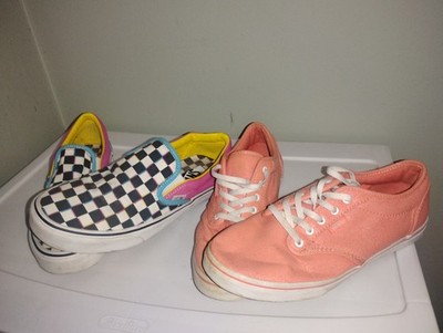 VANS Classic CMYK pattern size 7 & Atwood low-top sneakers coral color size 7.5