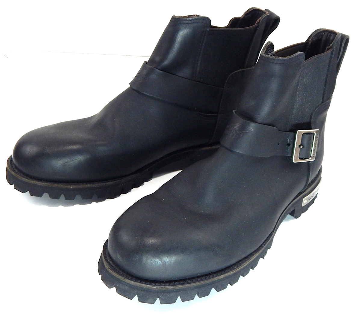 RED WING 977 Black Leather Motorcycle Pull On Buckle Ankle Boots