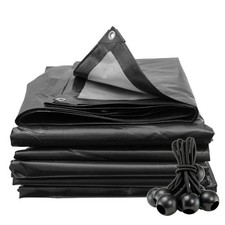 Premium Black Tarp Kit 220gsm L-Grade + 10x Bungee Ball Cords Heavy Duty Cover