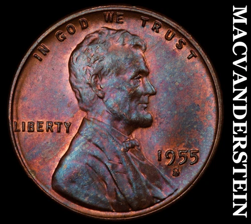 1955-D Lincoln Wheat Cent- Color- Choice Gem Brilliant Uncirculated Luster #J948