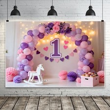 Balloon Purple Baby Shower Backdrop One 1st Birthday Party Background Supplies