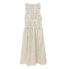 MADEWELL Melody Boatneck Smocked Midi Dress M White Striped Cotton NWT B42
