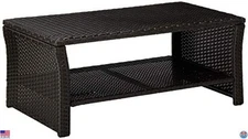 Christopher Knight Home Justin Outdoor Wicker Coffee Table, Brown, Black Premium
