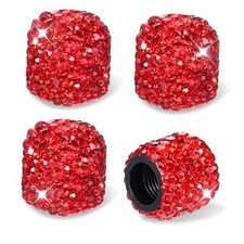 4 PCS Bling Crystal Tire Valve Stem Caps, Bling Red Tire Valve Caps Handmade