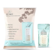 Breast Milk Storage Bags 8oz Leakproof Double-Zip Seal, Self-Standing, Easy...