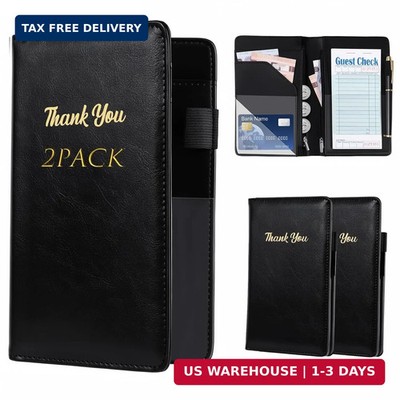 2 Pcs Server Books for Waitress, 2 Zipper Pocket, PVC Waiter Book for Servers wi
