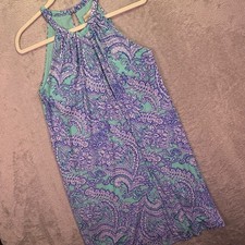 Cynthia Rowley Women Dress Sz S Teal Blue Paisley Halter Neck Keyhole Back Lined