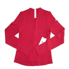 NWT Alo Ribbed Mesmerize Long Sleeve Top in Bold Red Half Zip Stretch Fitted M