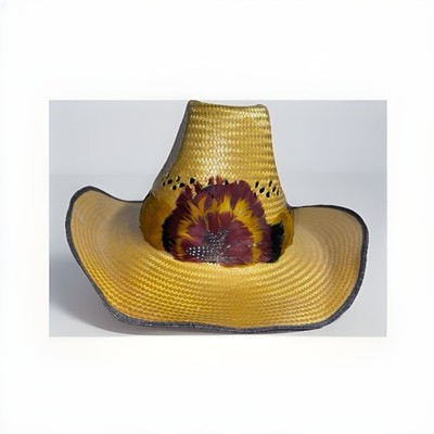 Vintage Gus Crown S-S Sonora Cowboy 7 1/2 Straw Wide Feather band  70s