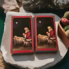 +Noël+Une Carte Sainte-"Le Père Noël prie sur Jésus dans la mangeoire" Carte Sainte {Xmas-2}-