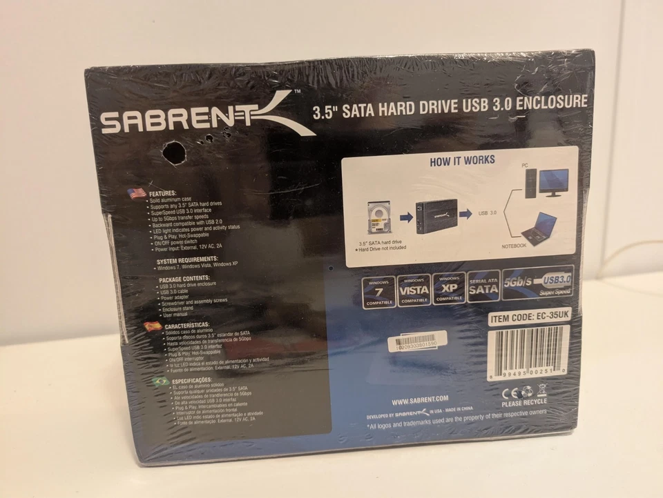 *NEW Sabrent 3.5" SATA Hard Drive USB 3.0 Aluminum Enclosure. 5Gbps transfer. - Image 3 of 3
