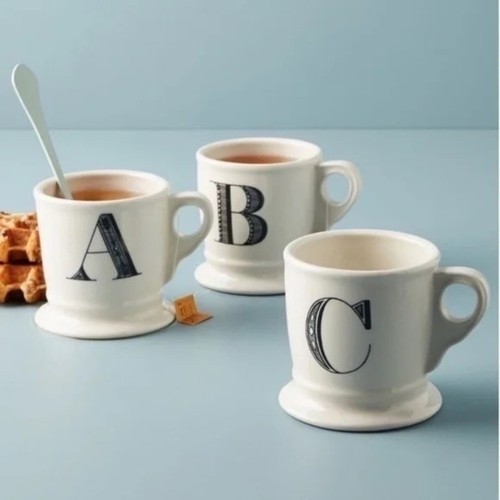 ANTHROPOLOGIE Set of Two 2 Letter "B" Monogram Mugs Coffee Tea Farmhouse B