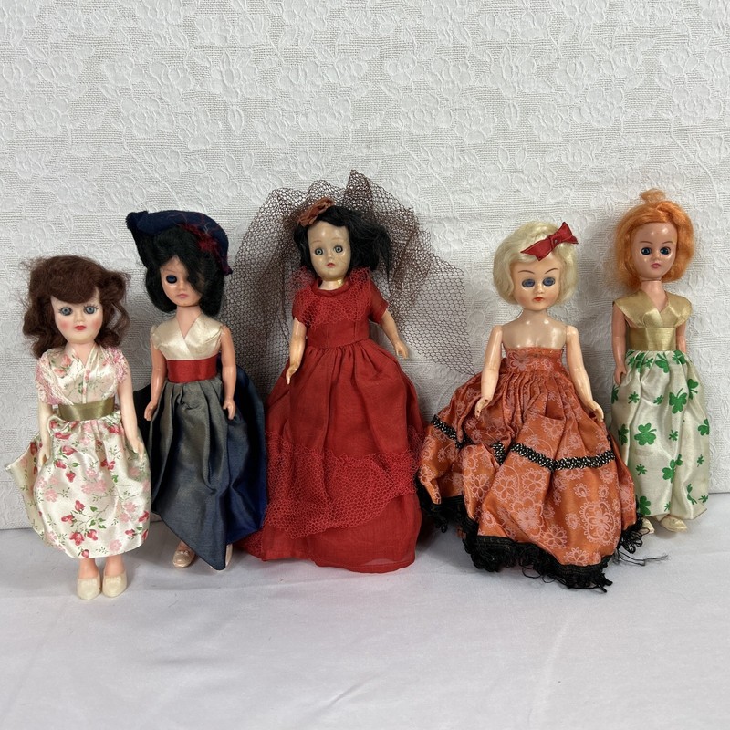 Vintage Lot Of 5 Retro Fashion Dolls w/ Dresses Collectible Decor