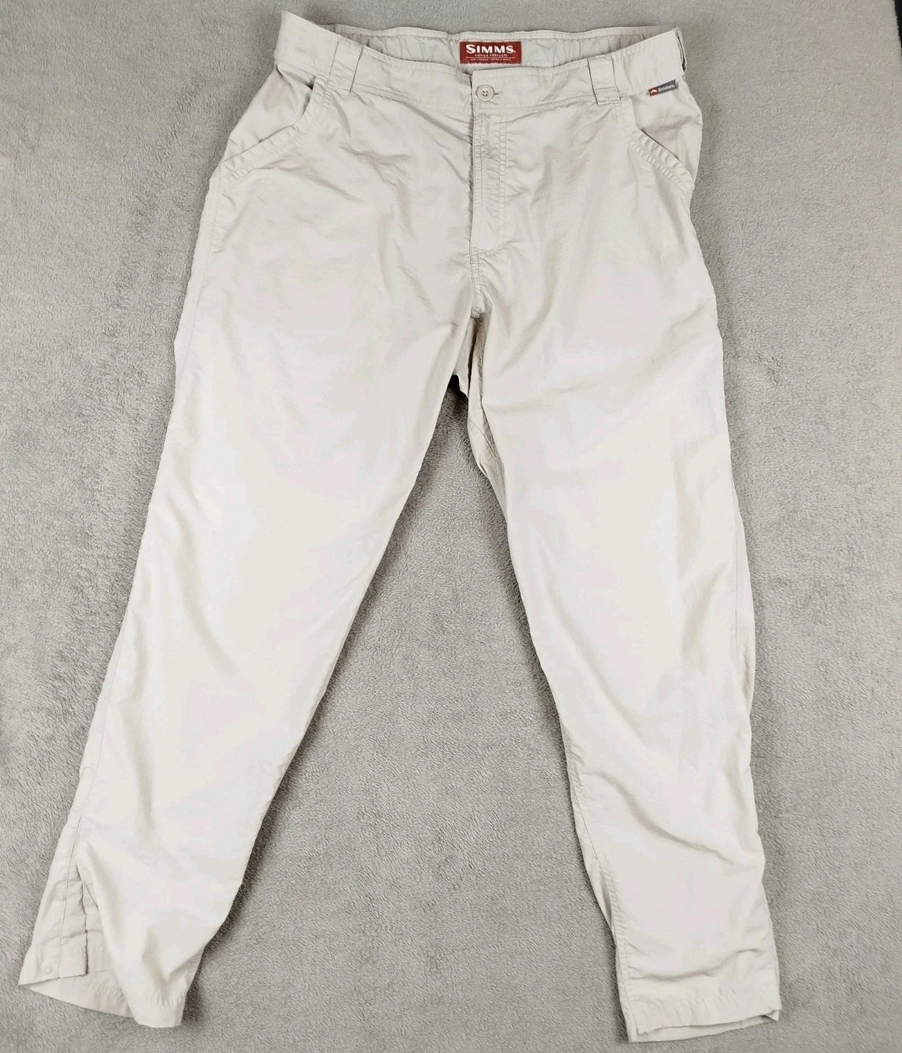 Simms Performance Fishing Khaki Beige Pants Mens XL Lightweight Pockets Outdoors