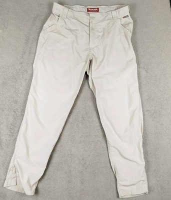Simms Performance Fishing Khaki Beige Pants Mens XL Lightweight Pockets Outdoors