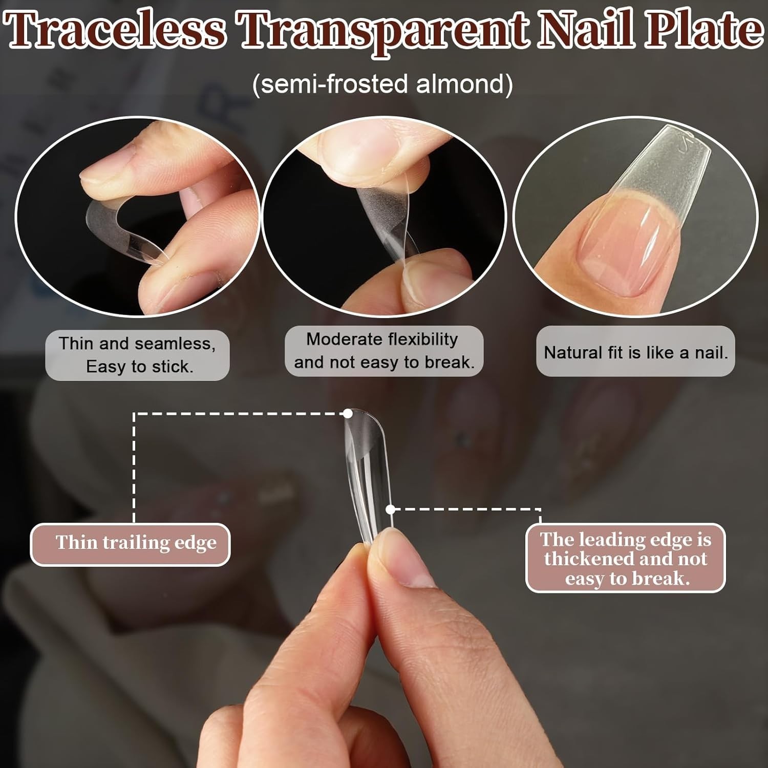 600 Pcs Long Coffin Fake Gel Nail Tips Full Cover Clear Acrylic False Balleri...