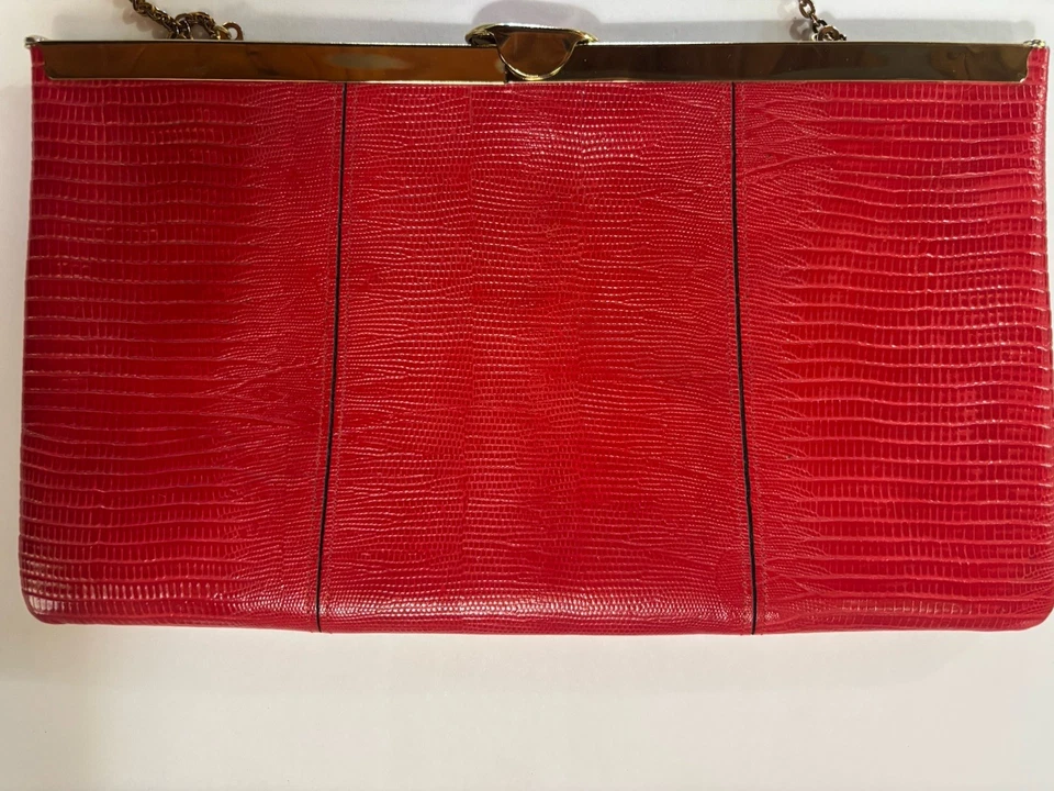 Bolso de mano de noche vintage Etra años 70 de cuero rojo con correa de cadena Foto 2 de 4