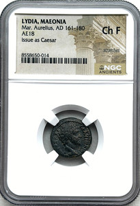 LYDIA, MAEONIA - MARCUS AURELIUS AD 161-180 - RARE AE18 - NGC CH F - FREE SHIP!