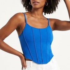 Shein Crop Corset Top Women Small Blue Cotton Stretch Adjustable Spaghetti Strap
