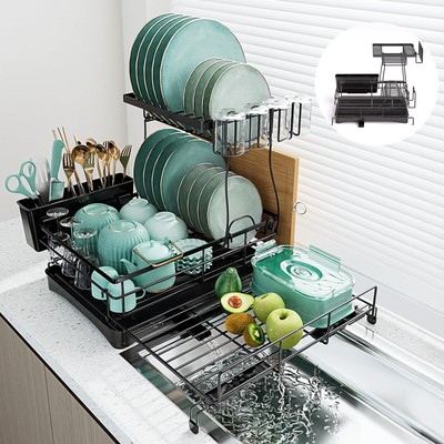 Dish Drying Rack Strainers for Kitchen Counter, 2 Tier Expandable Large Stain...