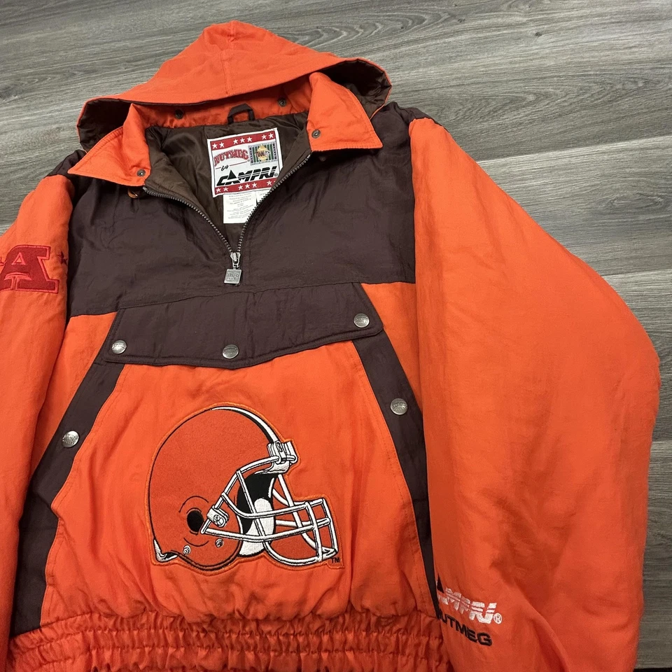 Jaqueta masculina vintage Cleveland Browns grande noz-moscada casaco de futebol americano NFL anos 90 - Imagem 3 de 4