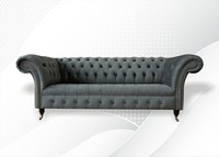 Chesterfield Graue Textil Couchen Sofa Couch Polster Dreisitzer Dreisitzer Sofas