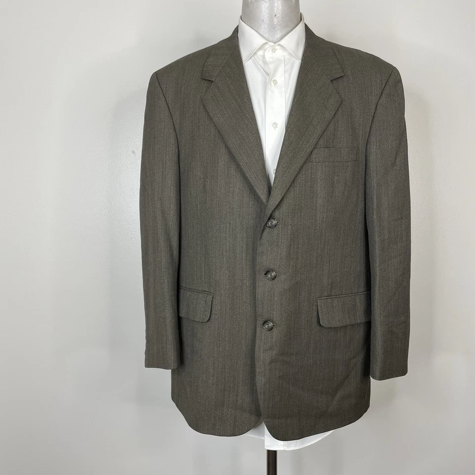 Jeffrey Banks Couture 2 件套男式 44R 棕色纯色羊毛三扣 — 第 3/4 张图片