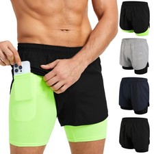 Men's 2 in 1 Running Shorts Quick Dry Sport Athletic Workout with Side Pockets
