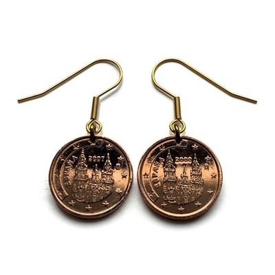 Spain 2 Euro Cent coin earrings Santiago de Compostela cathedral Galicia e000320