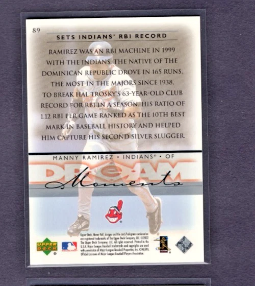 2003 UPPER DECK HONOR ROLL DREAM SILVER PARALLEL #89 MANNY RAMIREZ RED SOX #/100 - Image 2 of 2