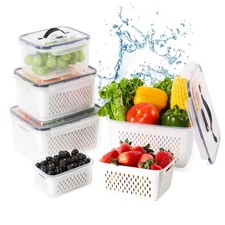 Larger 5PCS Fruit Storage Containers For Fridge, Produce Vegetable Saver Cont...