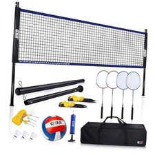  Outdoor Yard Sports Net Game Set for Deluxe Badminton&Volleyball Combo