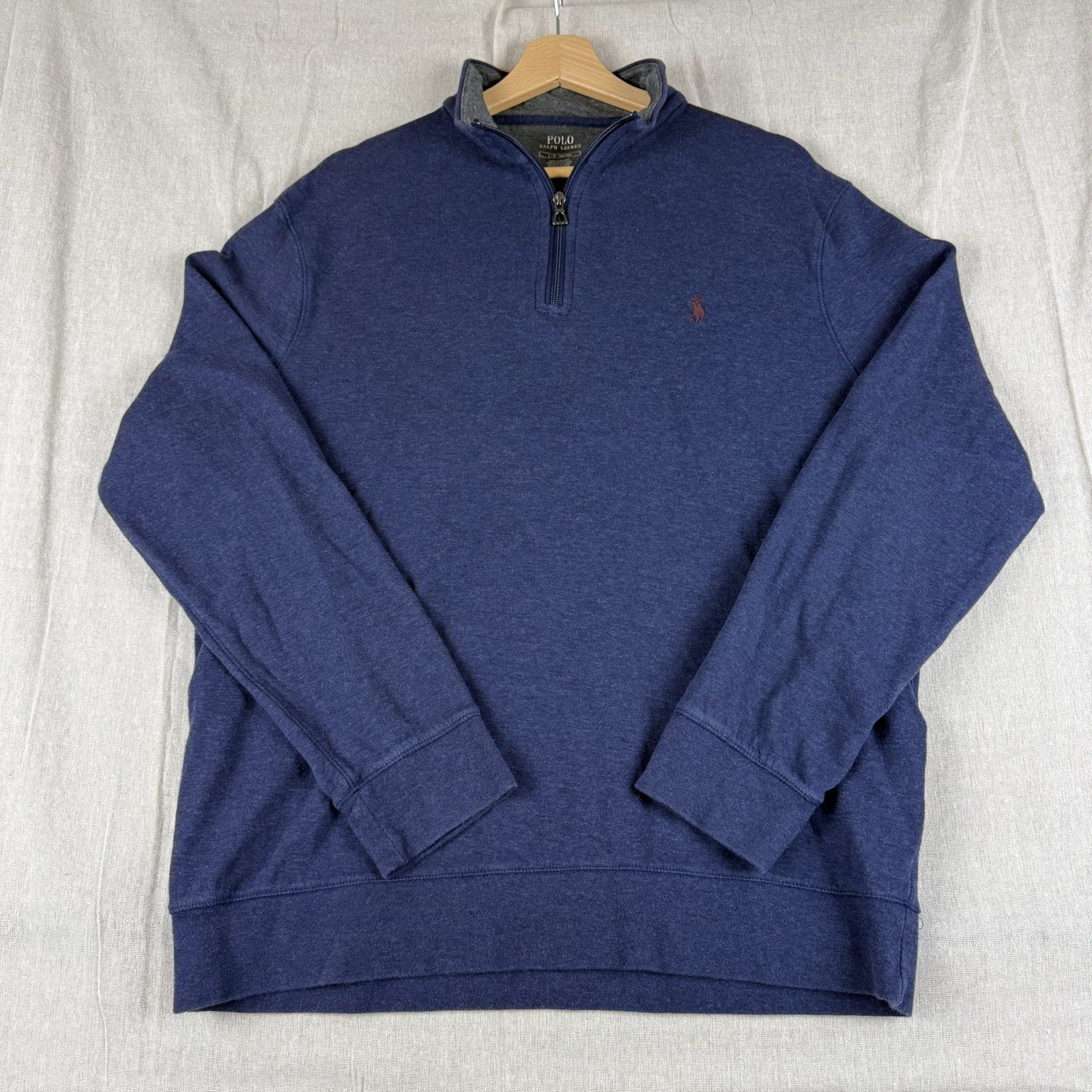 Polo Ralph Lauren Sweater Men's Large Navy Blue 1/4 Zip Pullover Preppy thumbnail 2