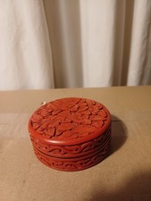 Cinabar lacquer box Chinese lacquer 7.5 cm flower decor