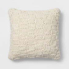 Chunku Knit Oversize Square Throw Pillow Cream Wool 24X24" - Threshold