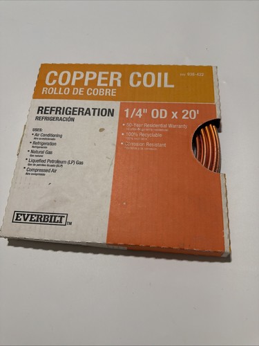 Everbilt Copper Refrigeration Tube 1/4" OD x 20 ft Bulk Hose Flexible Coil
