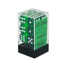 Chessex Green Translucent 16 mm with White Numbers D6 Dice Block 12 dice 
