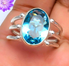 Swiss Blue Topaz Gemstone Handmade 925 Sterling Silver Jewelry Ring All Size