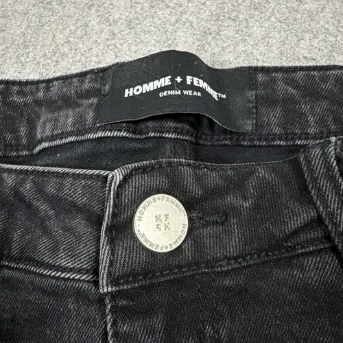 Homme Femme Patched Distressed Jean Men's Size 34 (Actual Fits W34.5xL30) Black - Picture 3 of 24