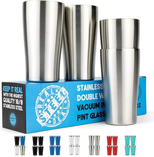Stainless Steel Insulated Beer Tumblers - 4 Pack - Double Wall Vacuum Pint Glass - Picture 14 of 16
