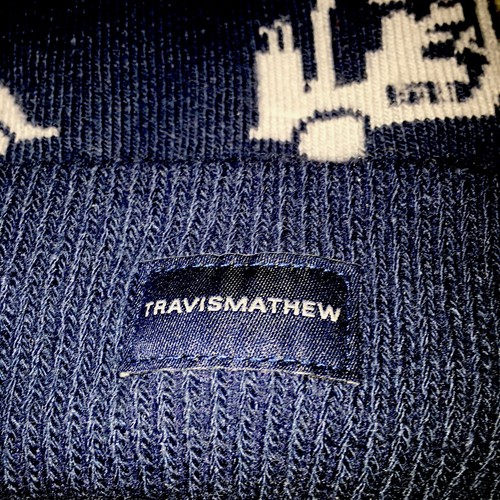 Travis Mathew Swingles Beanie Blue Nights Golf Cart Design Cuffed Top Pom 1MU237 - Picture 2 of 7