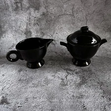 Mikasa Moderna Ceramic Cream & Sugar Bowl, Jet High Gloss Black - Japan