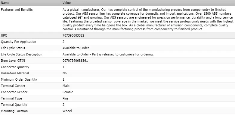 Датчик скорости SMP STANDARD передний правый ABS для 2005-2008 DODGE MAGNUM - Изображение 4 из 4