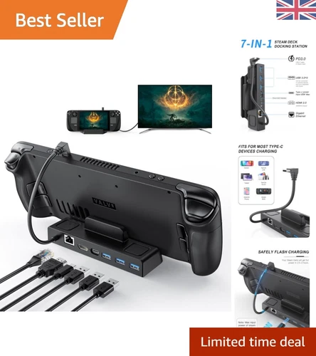 Black Docking Station for Steam Deck OLED 2023 and 2021 - 4K HDMI & 3 USB 3.0