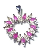 Sterling Silver Small Heart Pendant Hot Pink Marquise Cut Cubic Zirconia 925 CZ