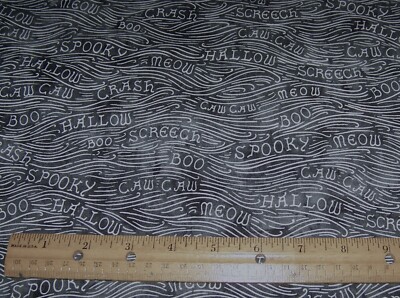 1 yard Maywood Studios WHITE SPOOKY HALLOWEEN SOUNDS on BLACK 100% ...