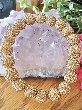 New 8" Gold Shimmer Shamballa Crystal Ball 10mm Sparkle Cuff Bracelet