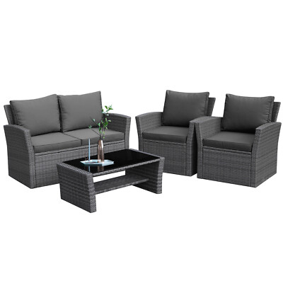 Topbuy 4-Piece Rattan Wicker Patio Furniture Set W/ Cushions Red/Turquoise/Grey