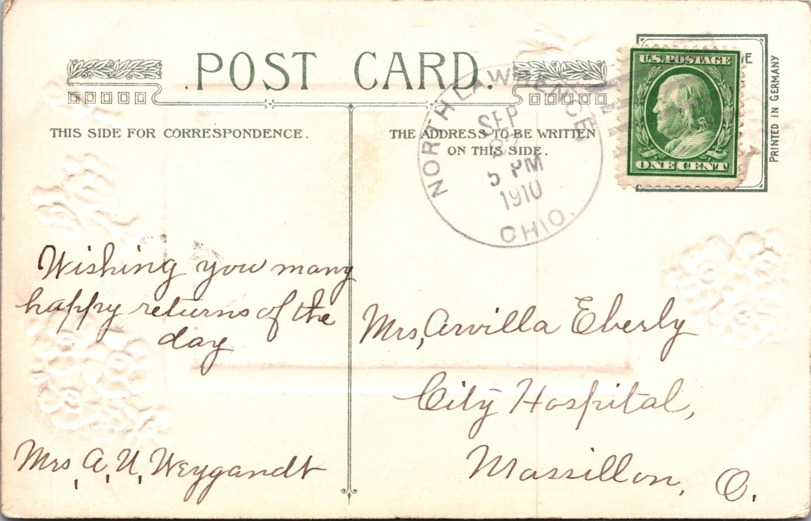 Postcard Illustration Birthday Sheep Shepherd Floral Walton Poem 1910